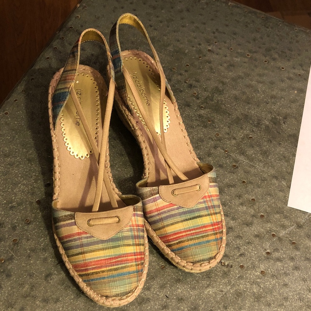 Liz Claiborne Multicolor Striped/plaid Canvas Slingback Espadrilles size 10